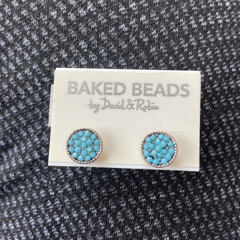 Baked Beads silver and turquoise earrings nwt